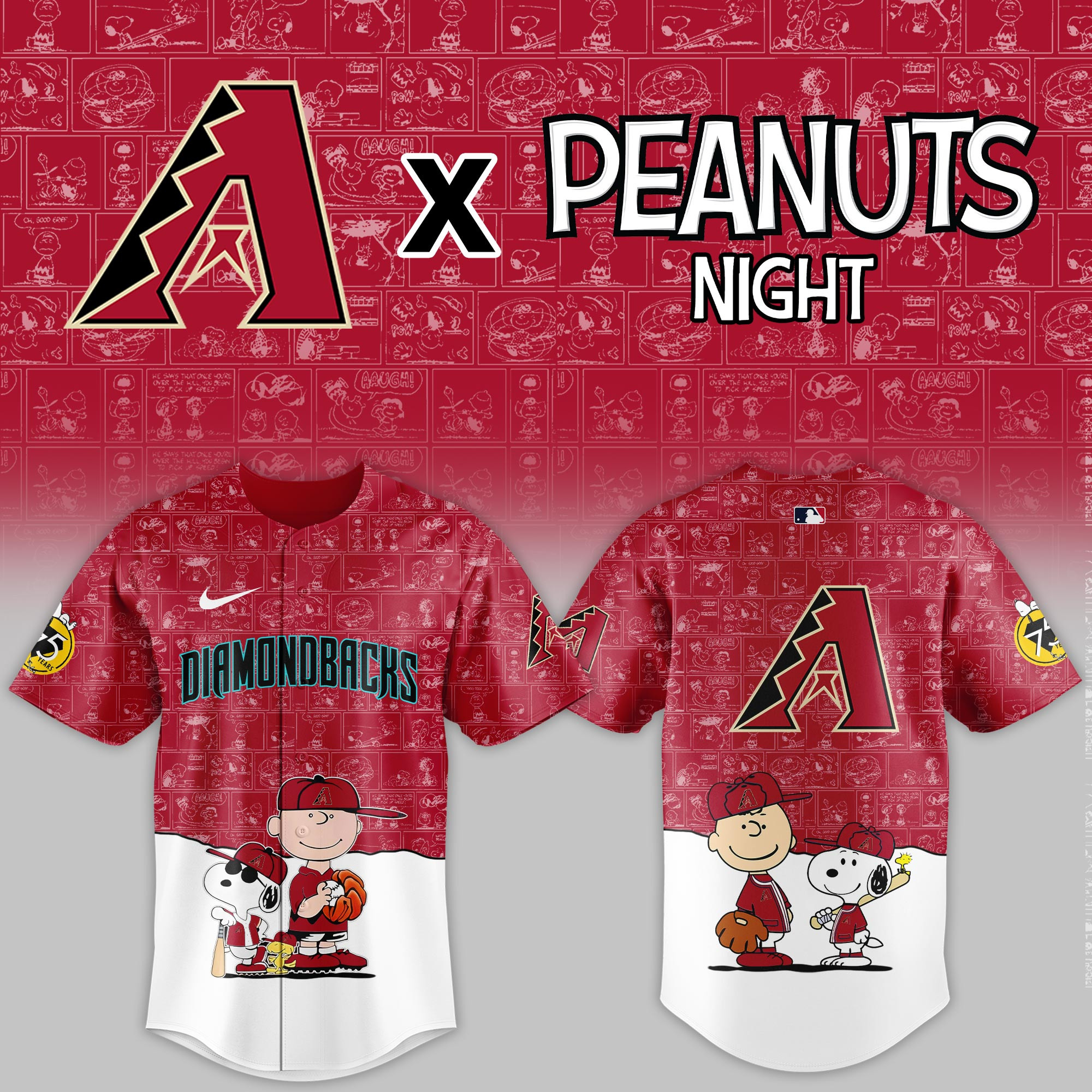 Arizona Diamondbacks Mlb X Peanuts Night Baseball Jersey For Fan