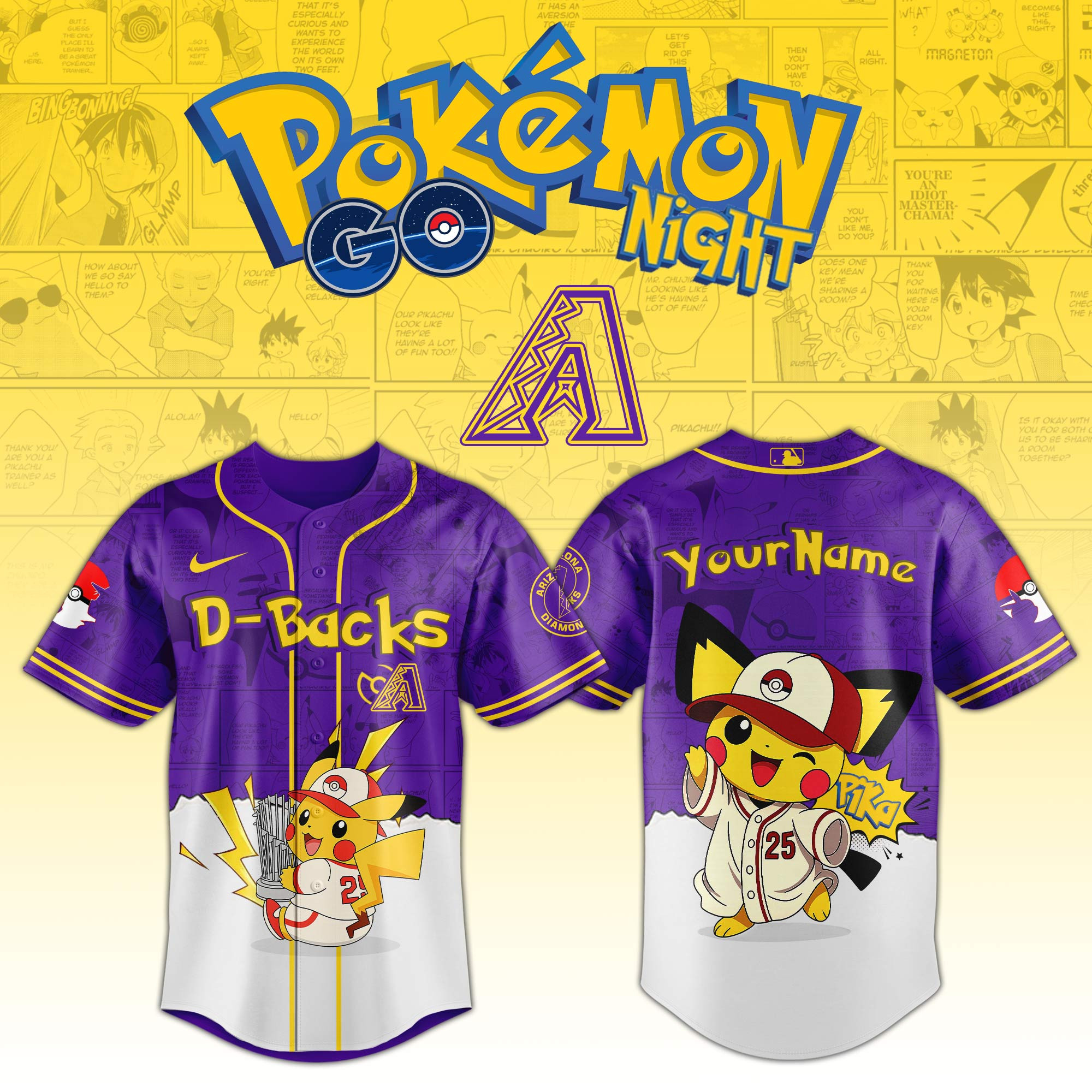 Arizona Diamondbacks Mlb X Pokemon Go Night Personalized Baseball Jersey For Fans