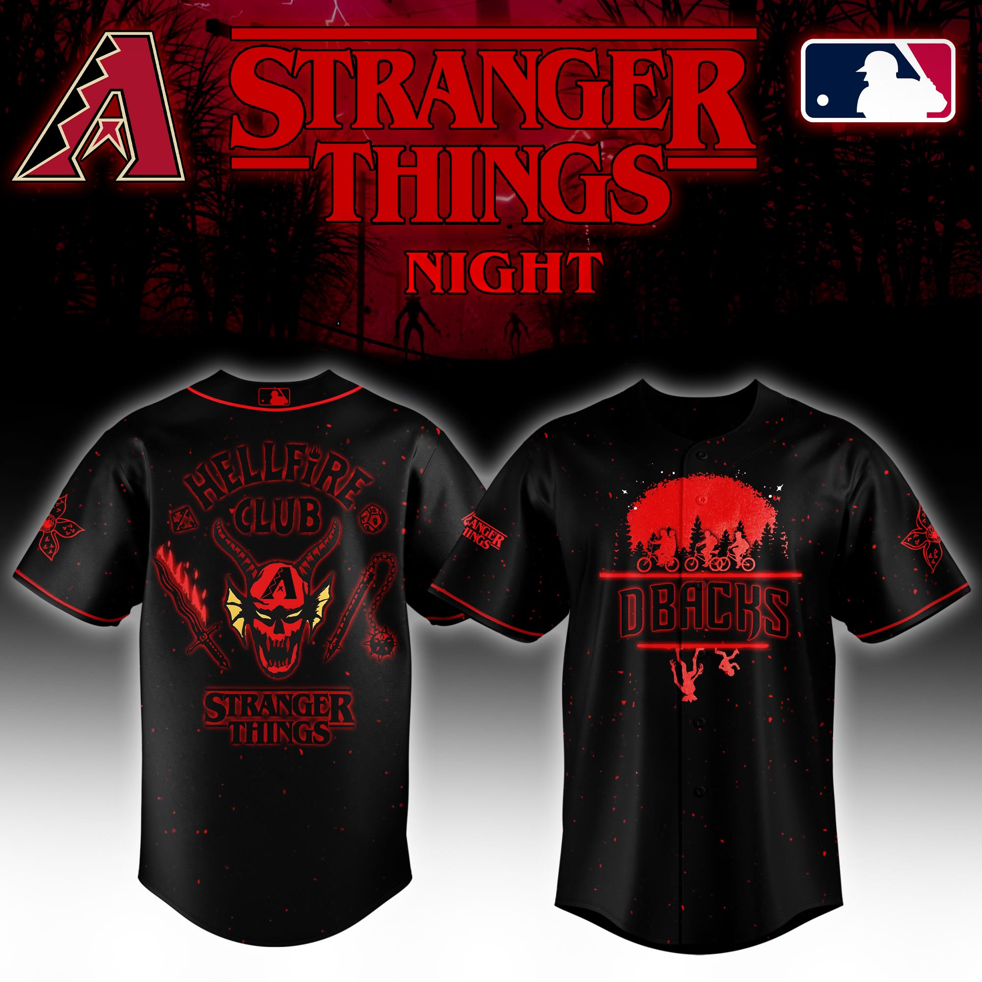 Arizona Diamondbacks Mlb X Stranger Things Night Baseball Jersey For Fans