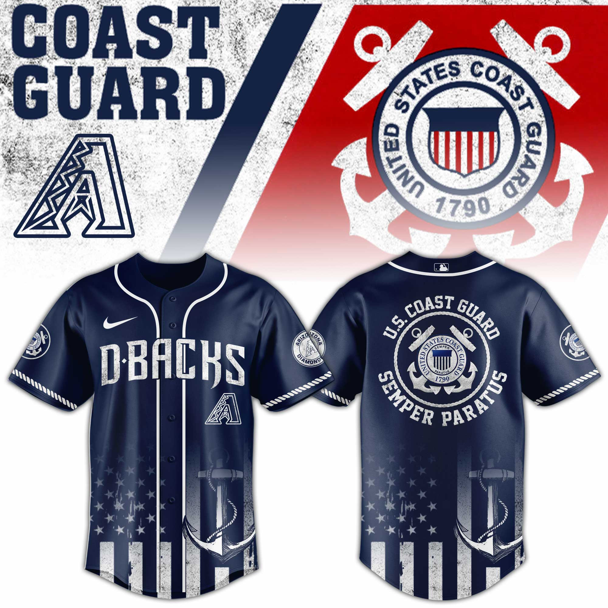 Arizona Diamondbacks Mlb X Us Coast Guard Baseball Jersey For Fans