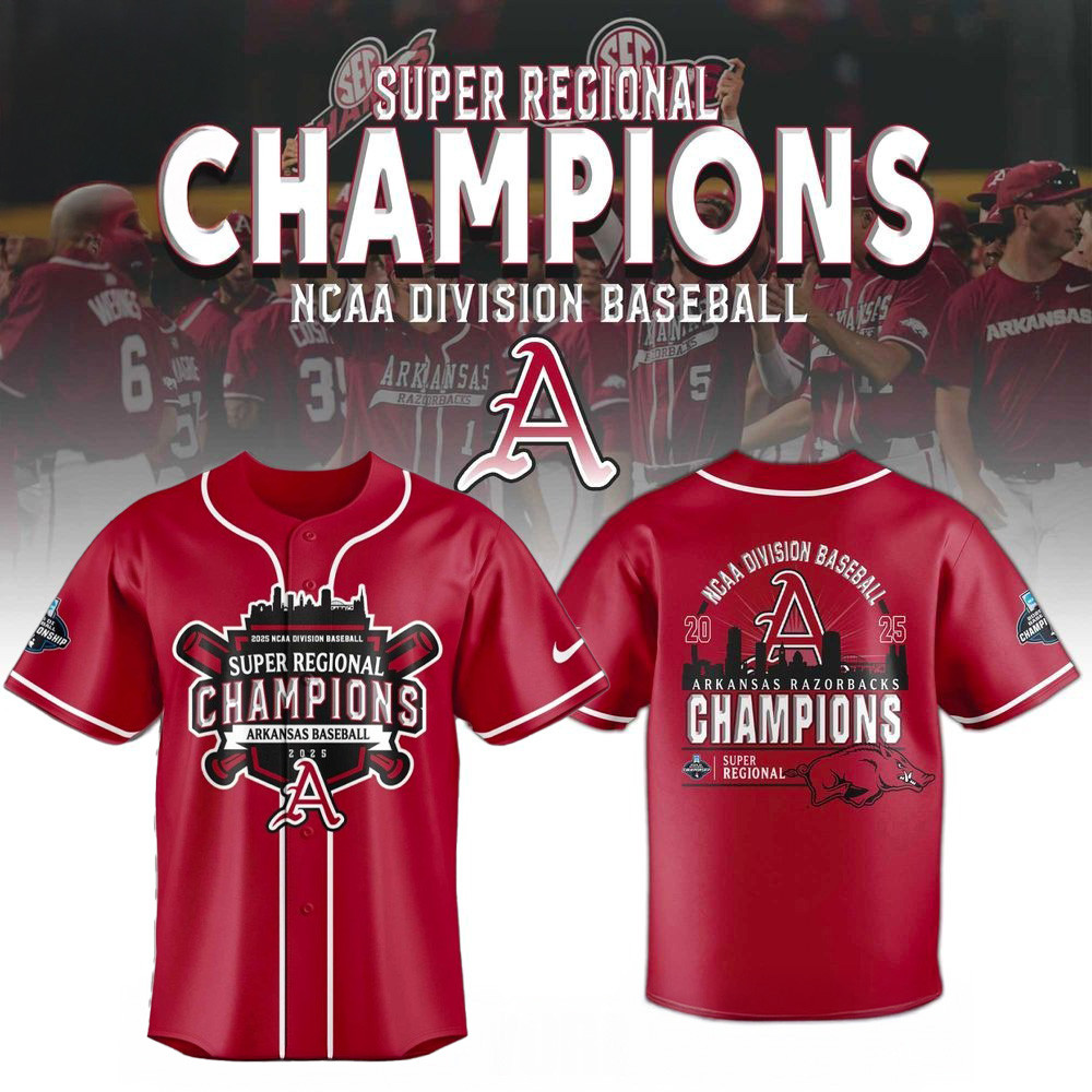 Arkansas Razorbacks 2025 Super Regionals Champions Jersey Arkansas Razorbacks Merch