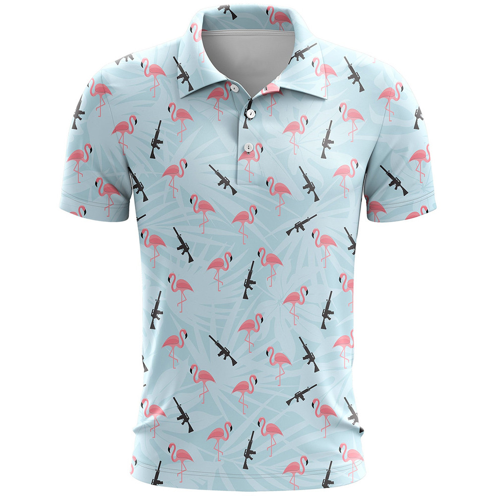 Armed Flamingos Golf Polo Shirt Father's Day Gifts For Gun Lovers