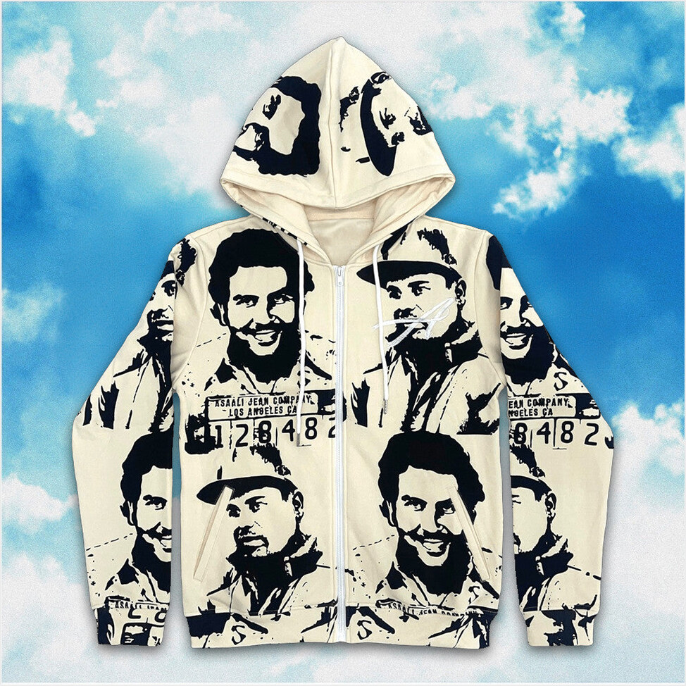Asaali Hoodie Asaali Cartel Zip Up Hoodie White Pablo Escobar Merch Clothing Gifts For Fans