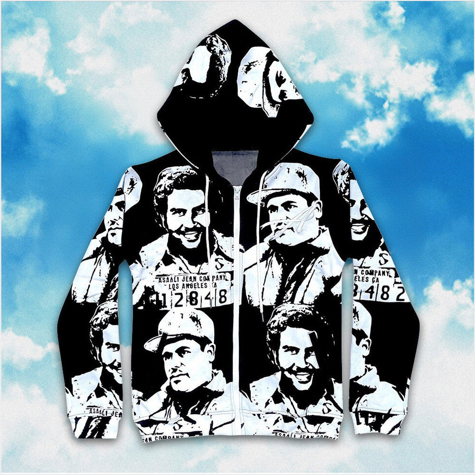 Asaali Hoodie Asaali White And Black Cartel Zip Up Hoodie Pablo Escobar Merch Gifts For Fans