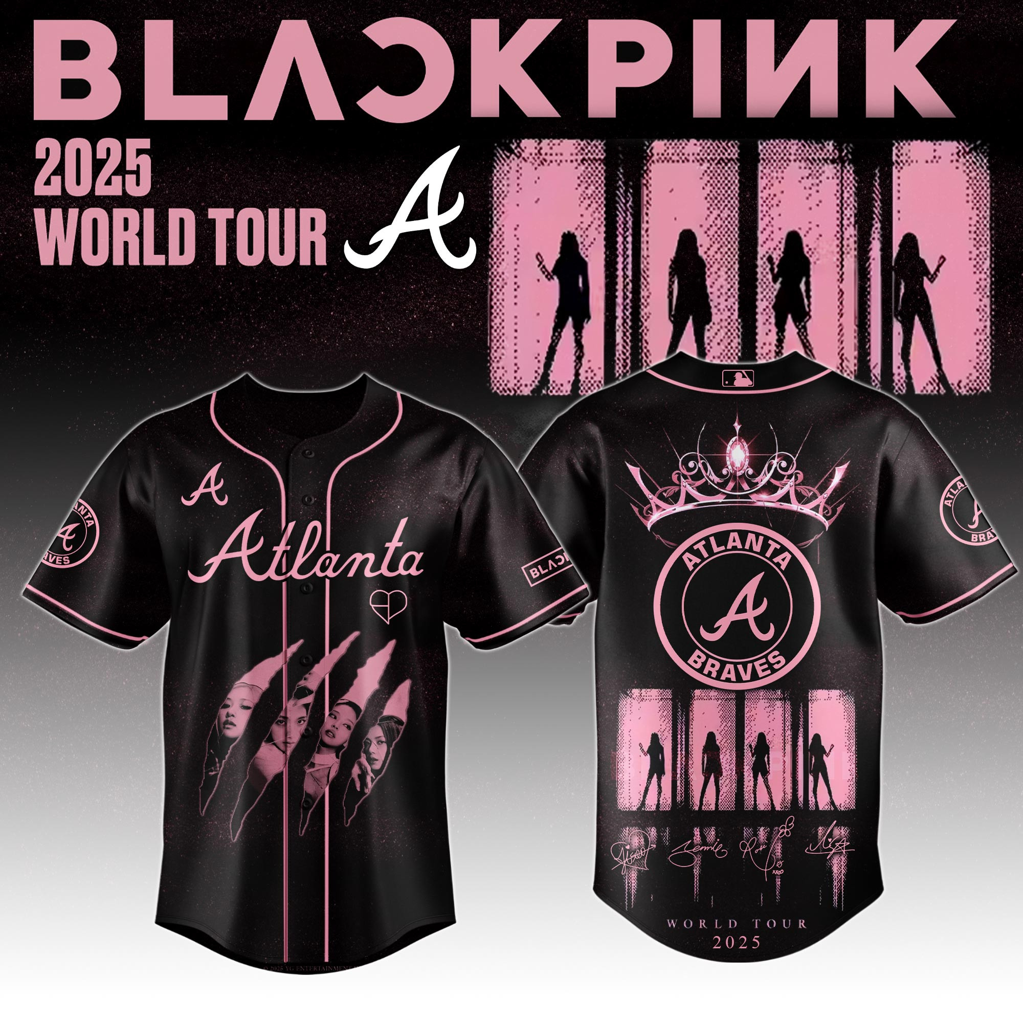 Atlanta Braves MLB X Black Pink World Tour Baseball Jersey Atlanta Braves Merch Wife Gifts