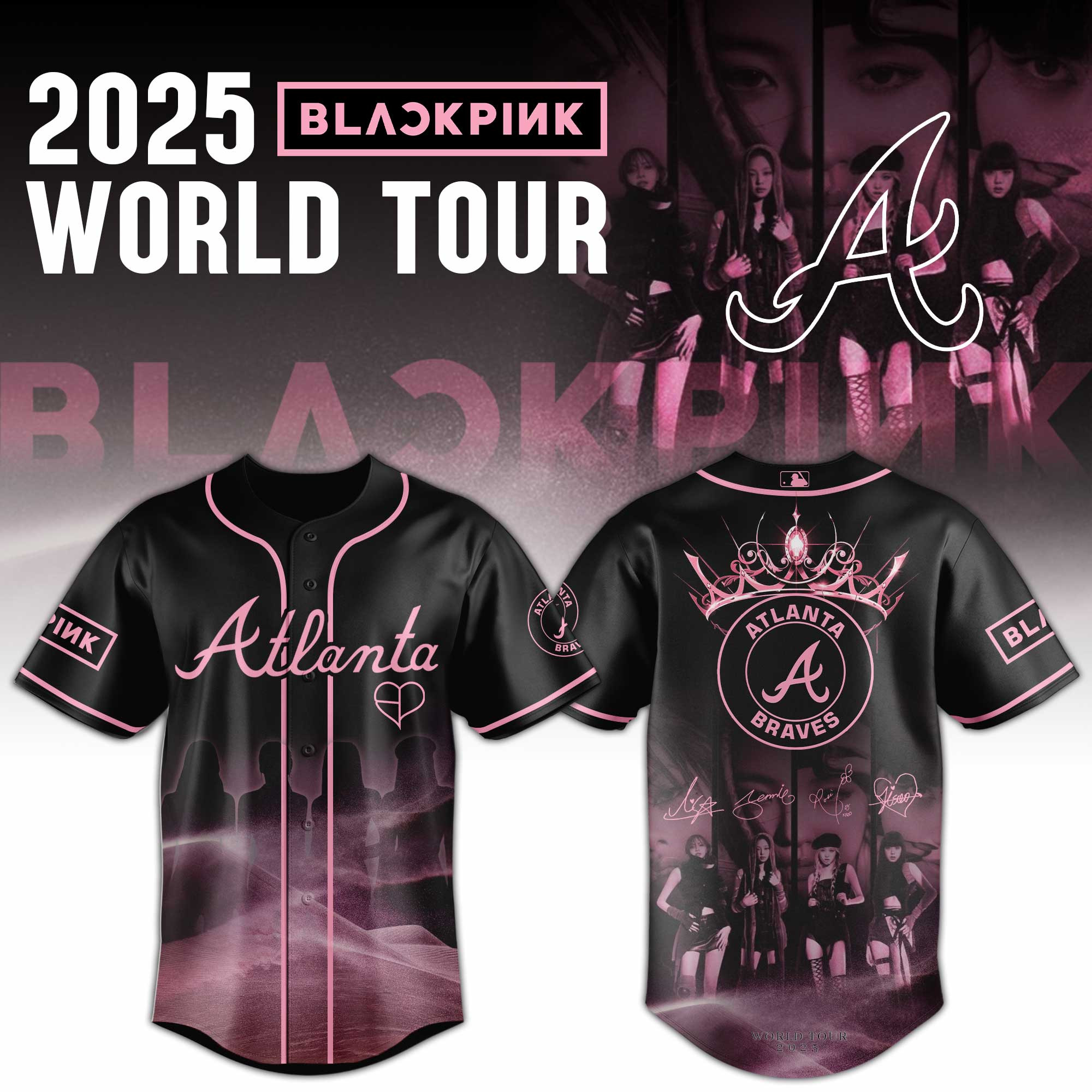 Atlanta Braves Mlb X Black Pink World Tour Baseball Jersey For Fans