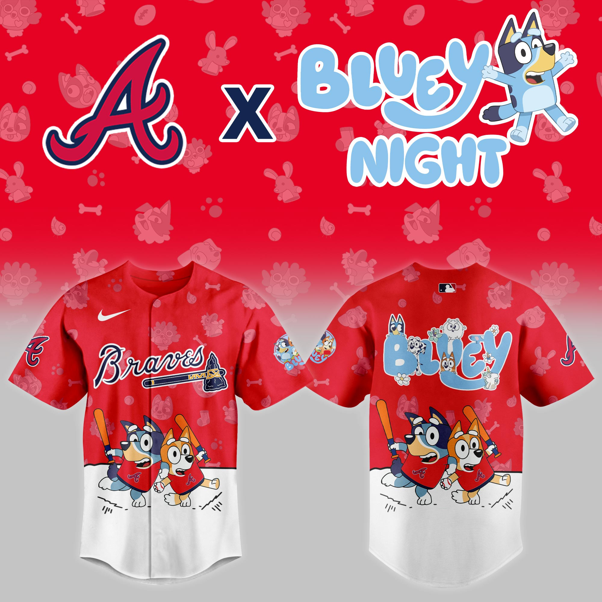 Atlanta Braves Mlb X Bluey Night Baseball Jersey For Fan