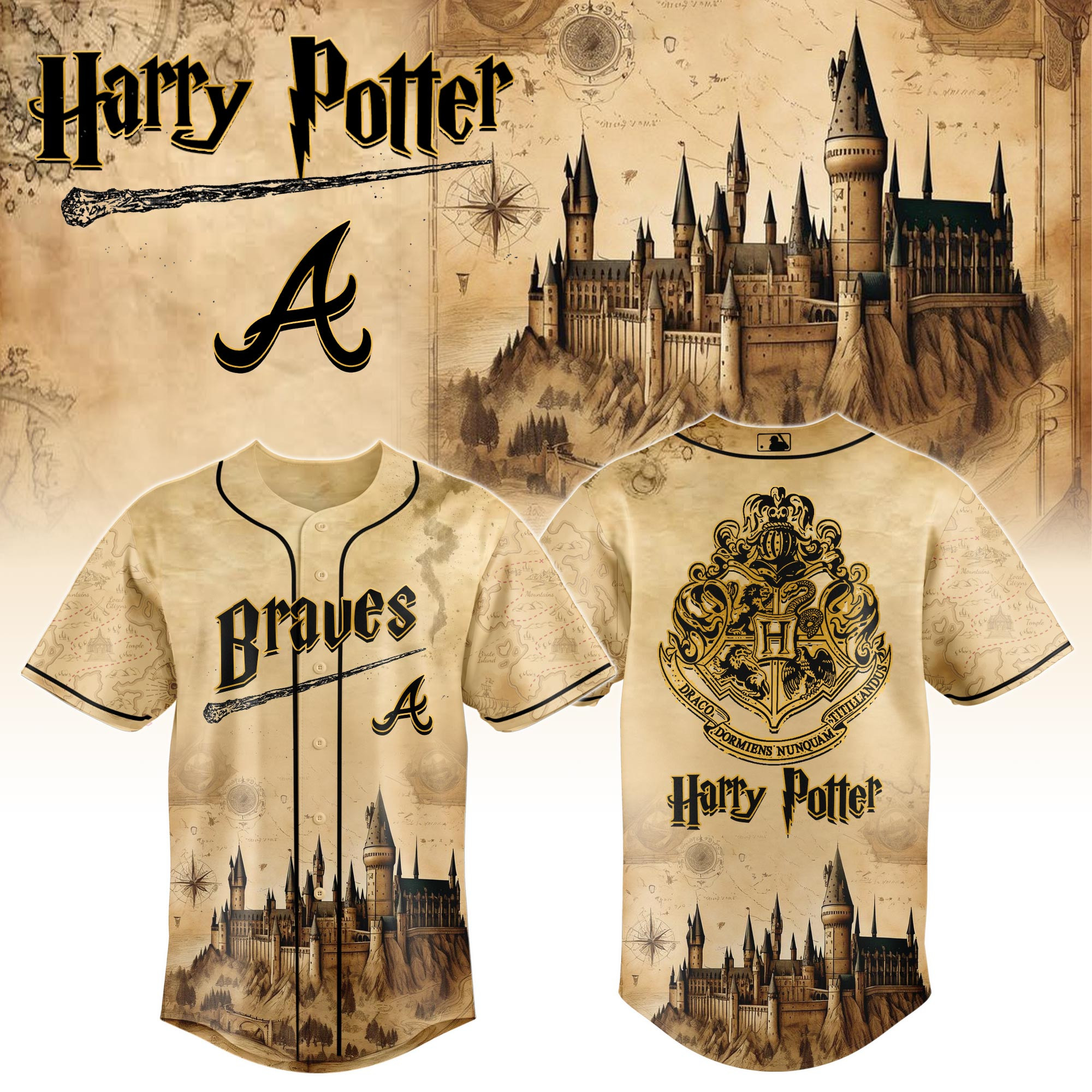 Atlanta Braves Mlb X Harry Potter Hogwarts Baseball Jersey For Fan