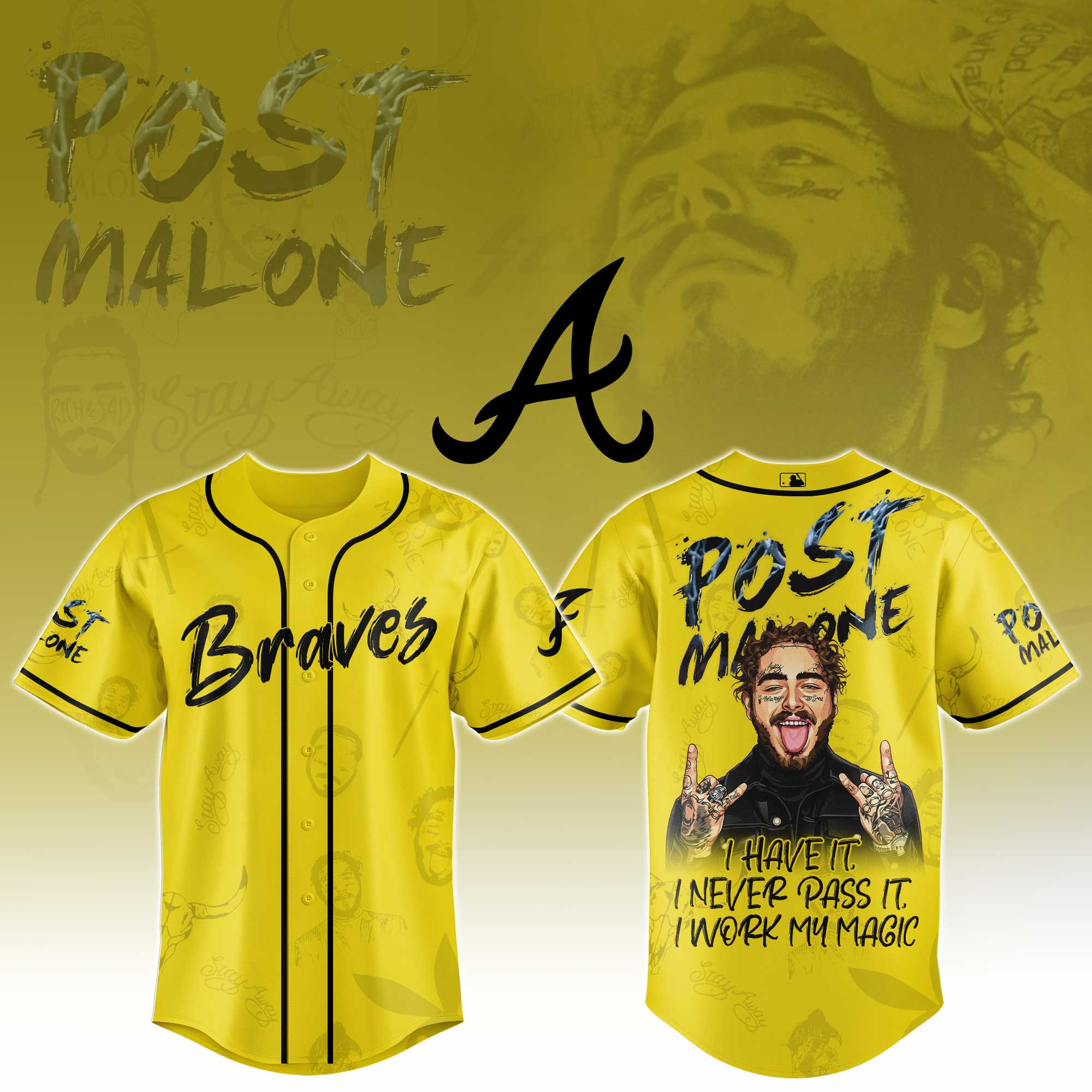 Atlanta Braves Mlb X Post Malone Tour Baseball Jersey For Fans