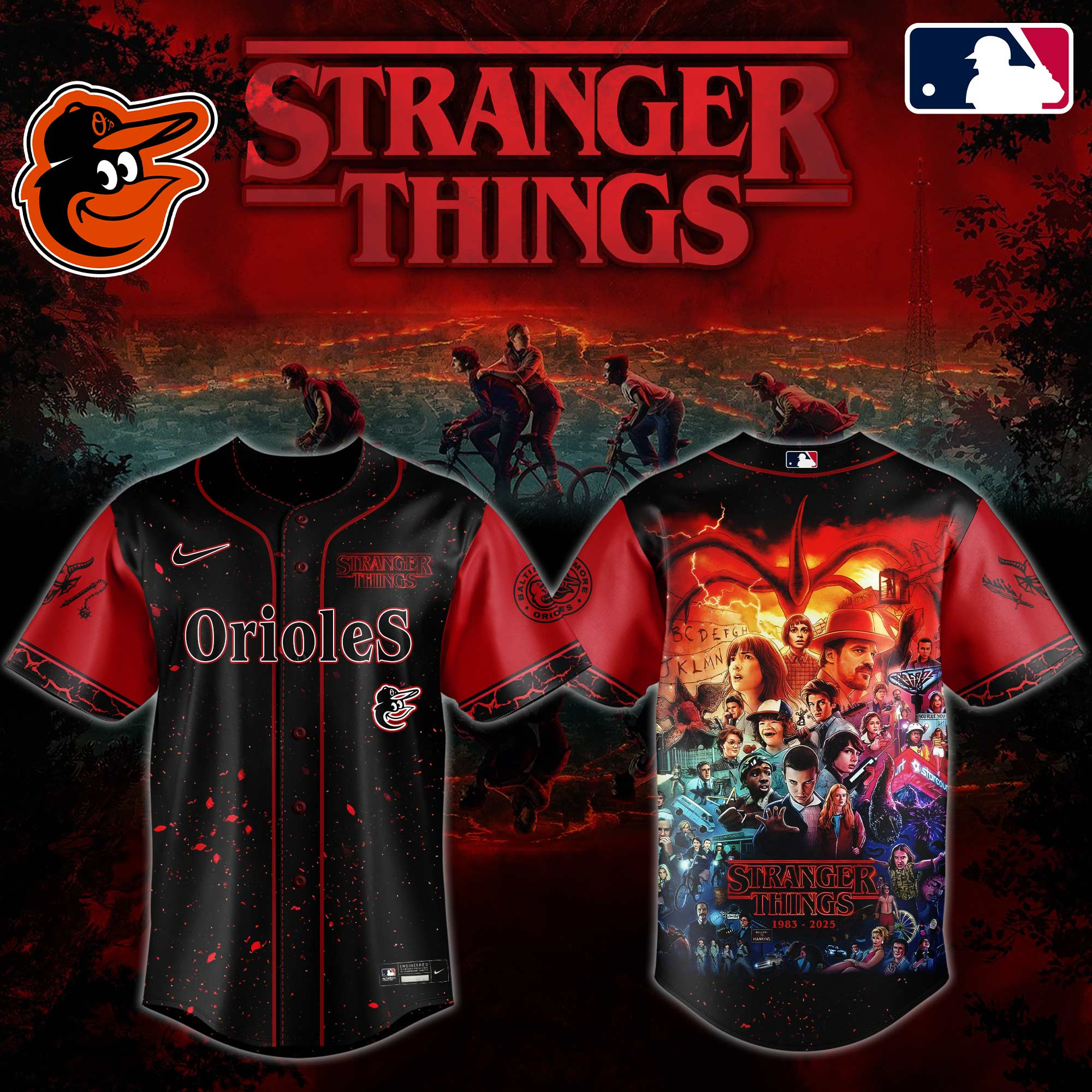 B Orioles X Stranger Things Jersey 2025 Baseball Team Gift Ideas