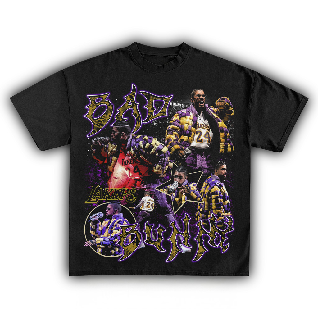 Bad Bunny Lakers Black T-Shirt Fan Merch Christmas Presents For Music Lovers
