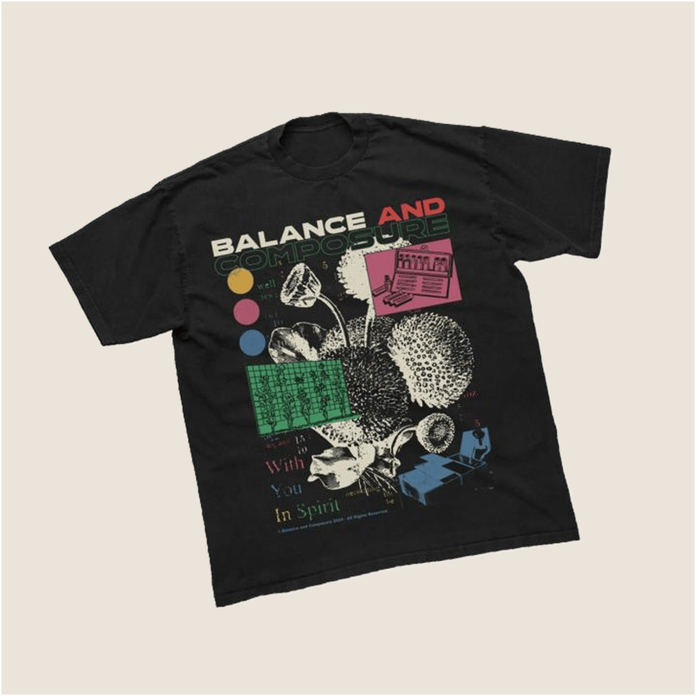 Balance And Comp Band Merch Floral Black T-Shirt Gift Ideas For Husband Gifts For Best Friend
