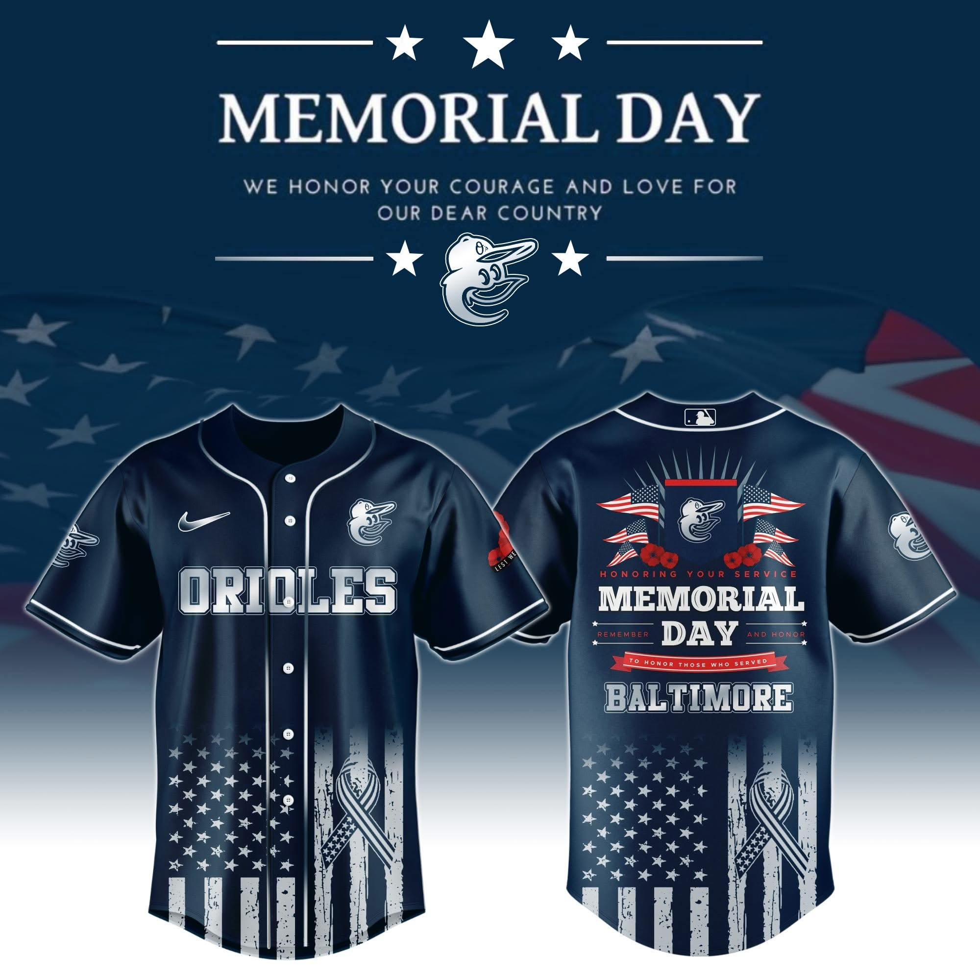 Baltimore Orioles Memorial Day Baseball Jersey 2025 Baltimore Orioles Merch Gifts For Fans