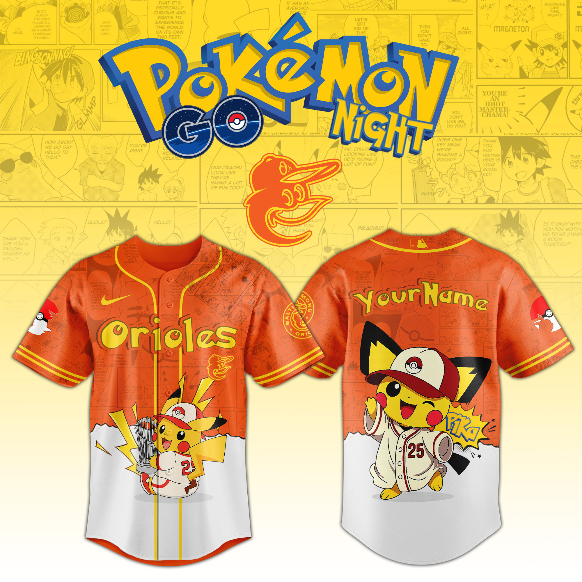 Baltimore Orioles Mlb X Pokemon Go Night Personalized Baseball Jersey For Fans