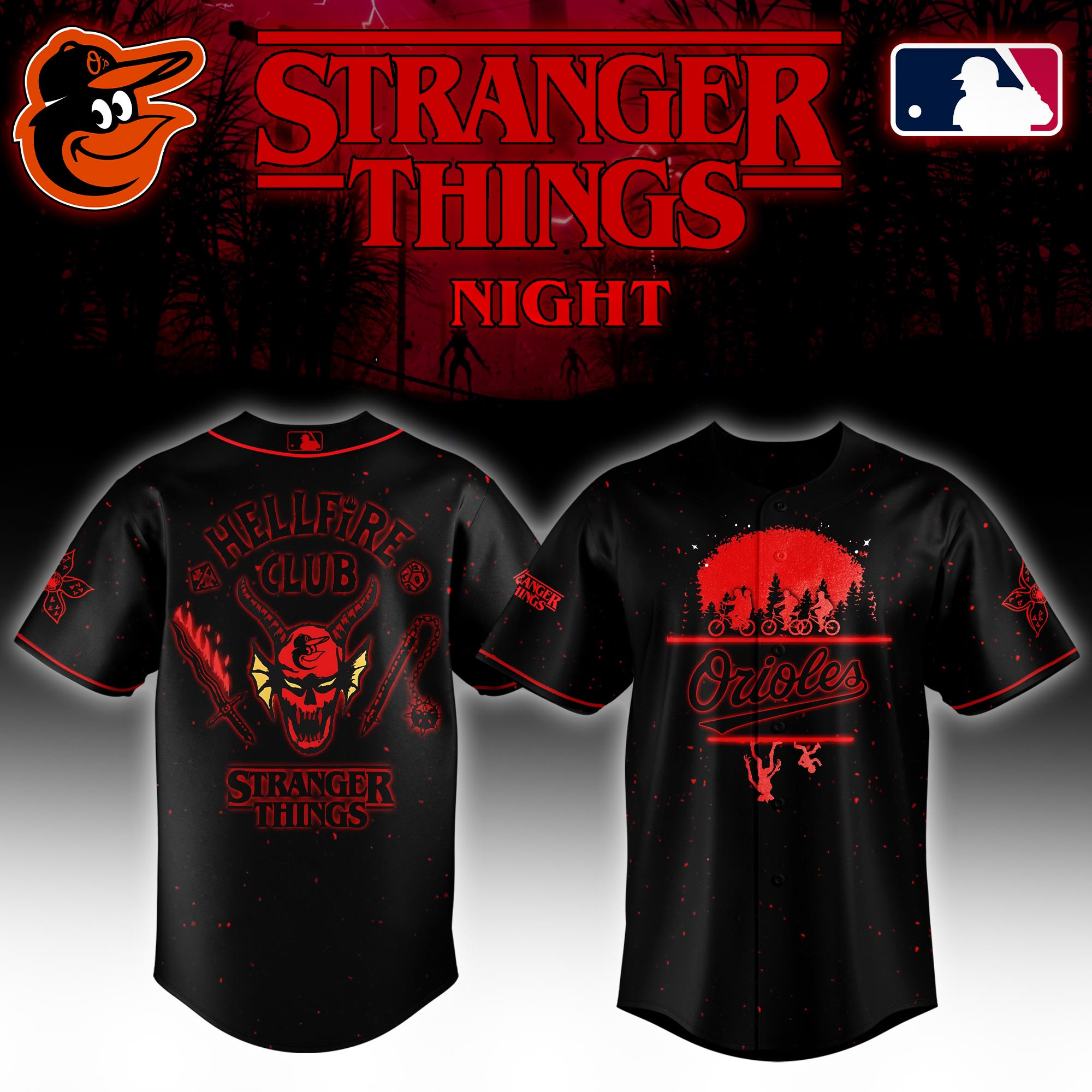 Baltimore Orioles Mlb X Stranger Things Night Baseball Jersey For Fans