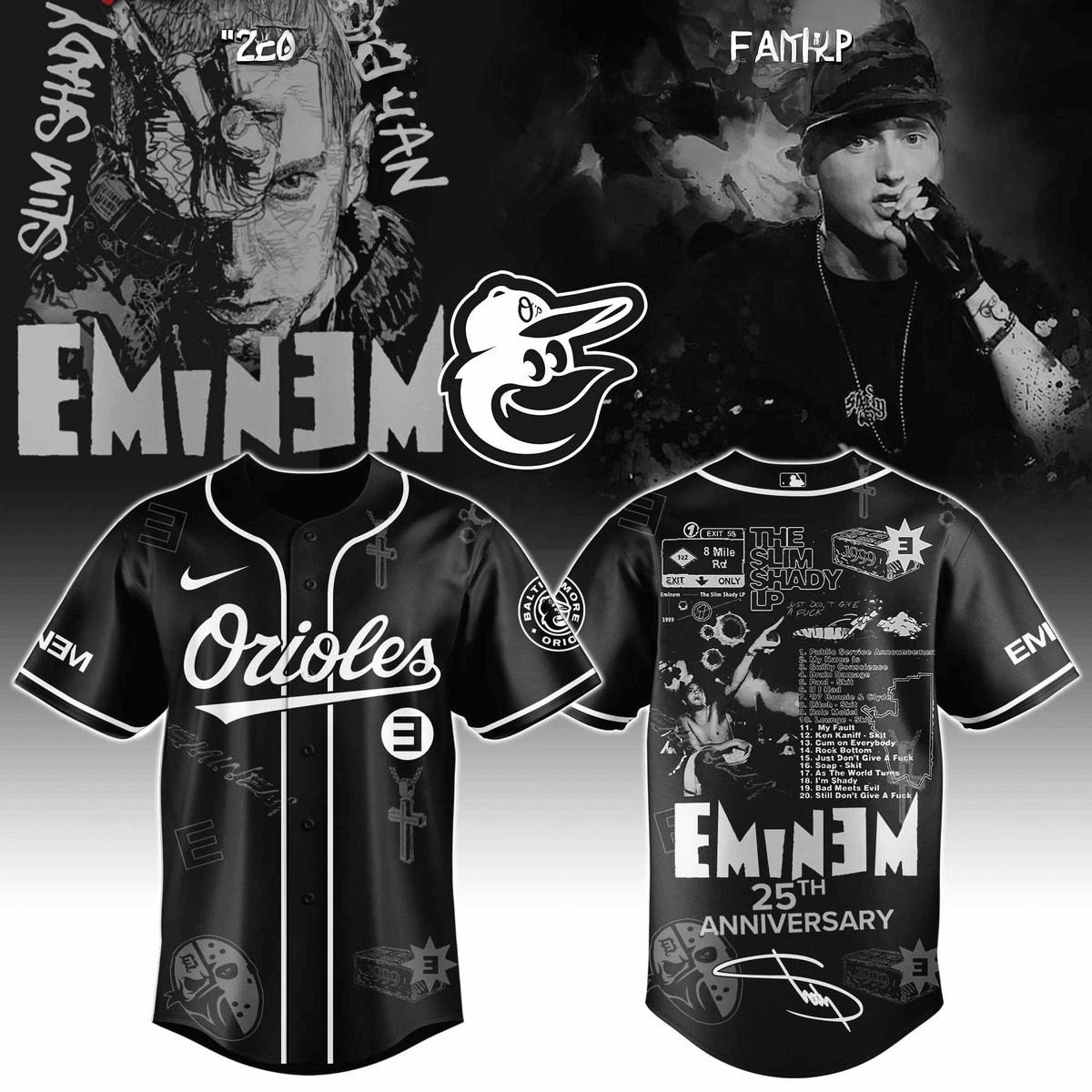 Baltimore Orioles X Eminem 25th Anniversary Of The Slim Shady Lp 2025 Jersey Orioles Merch Gifts