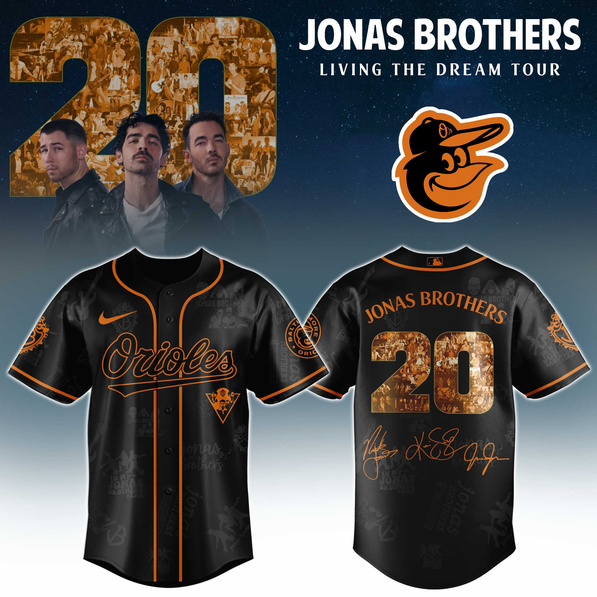 Baltimore Orioles X Jonas Brothers Tour 2025 Jersey Fan Merch