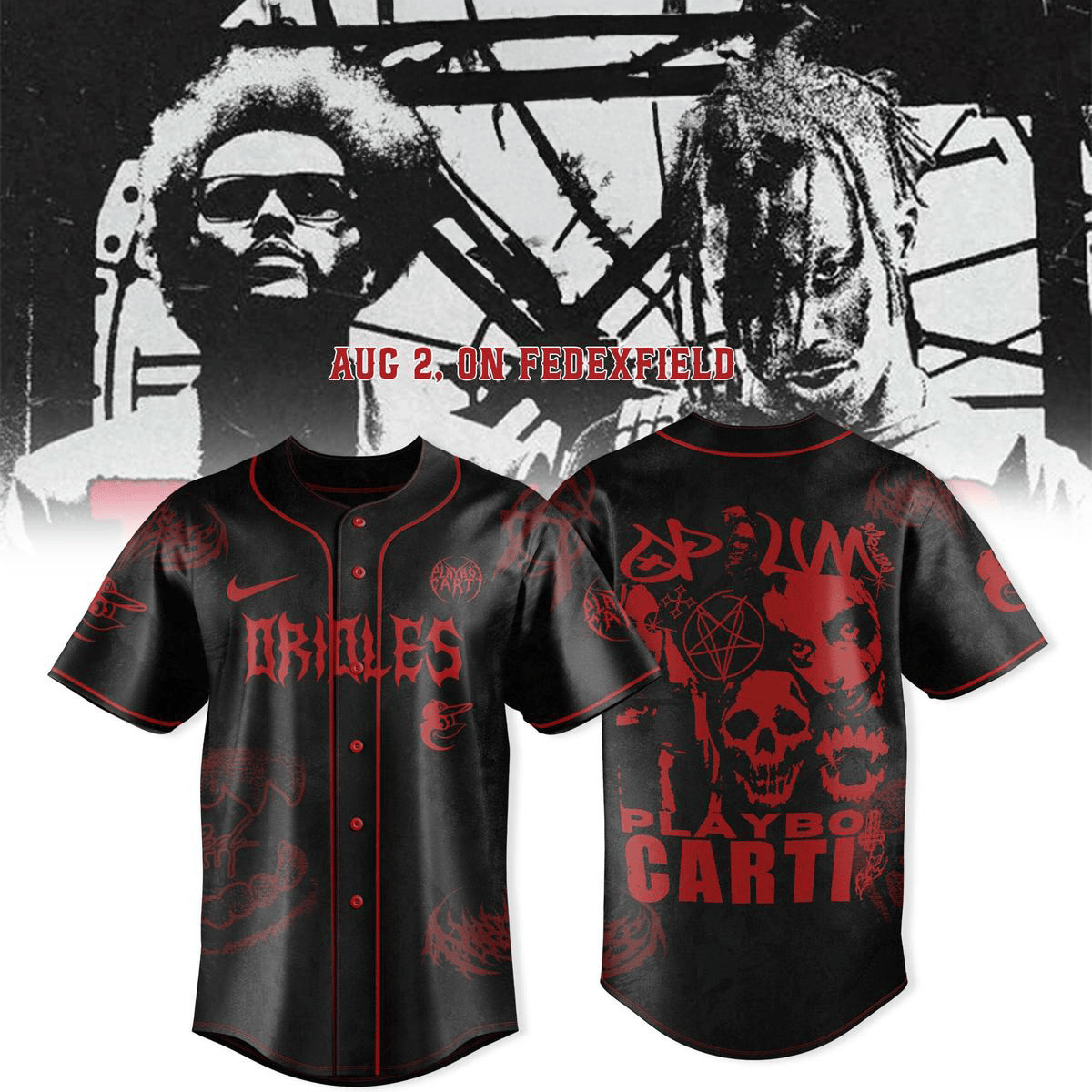 Baltimore Orioles X Playboi Carti The Weeknd Tour 2025 Jersey Baltimore Orioles Merch