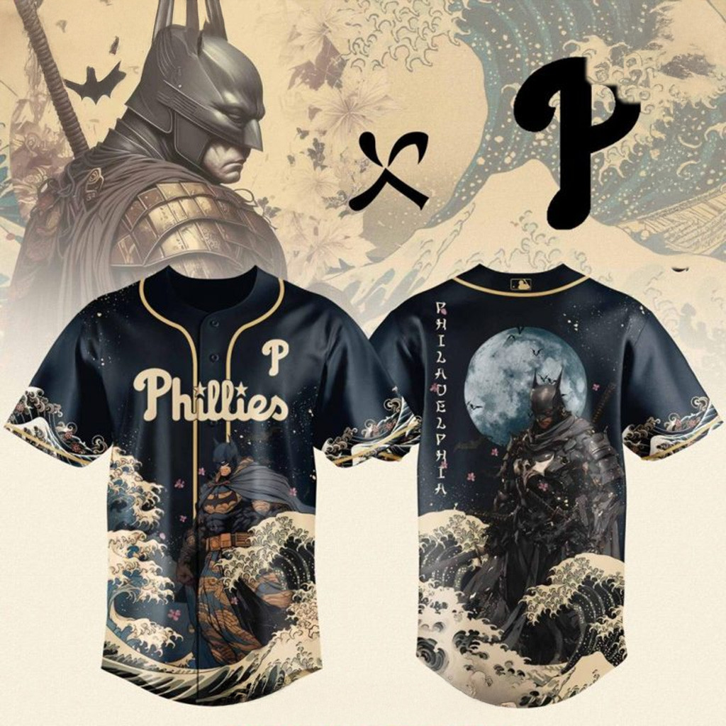 Batman x Philadelphia Phillies Baseball Jersey MLB Merch Baseball Team Gift Ideas