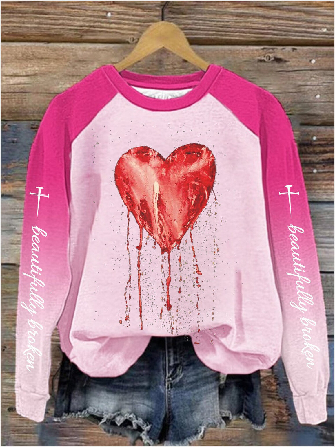 Beautifully Broken Bloody Heart Sweatshirt Country Music Hoodie Birthday Gifts For Best Friend