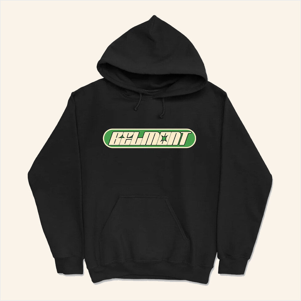 Belmont Text Black Hoodie Pure Noise Merch Presents For Him BFF Birthday Gifts
