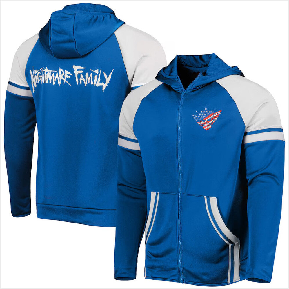 Blue Cody Rhodes Nightmare Family Raglan Zip Hoodie Cody Rhodes Merch Best Gifts For Him