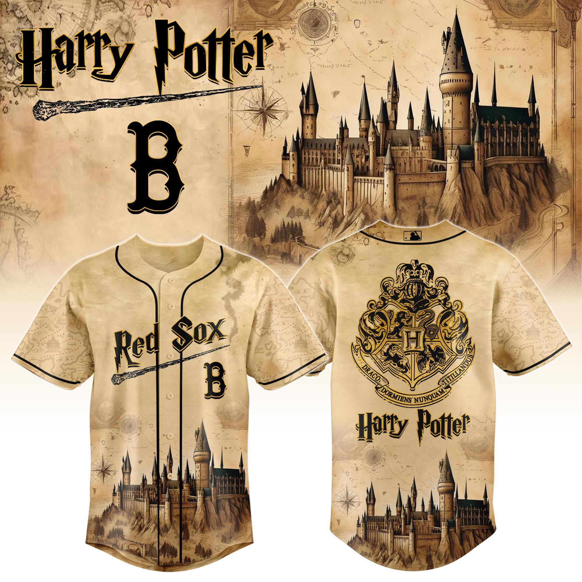 Boston Red Sox Mlb X Harry Potter Hogwarts Baseball Jersey For Fan
