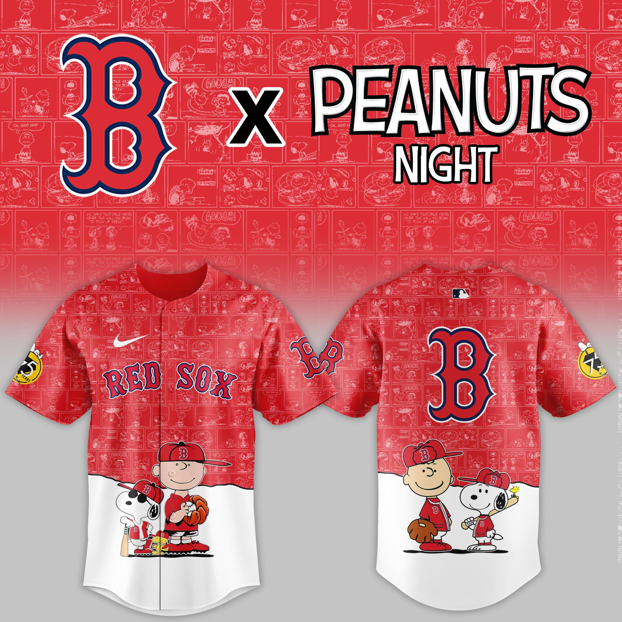 Boston Red Sox Mlb X Peanuts Night Baseball Jersey For Fan