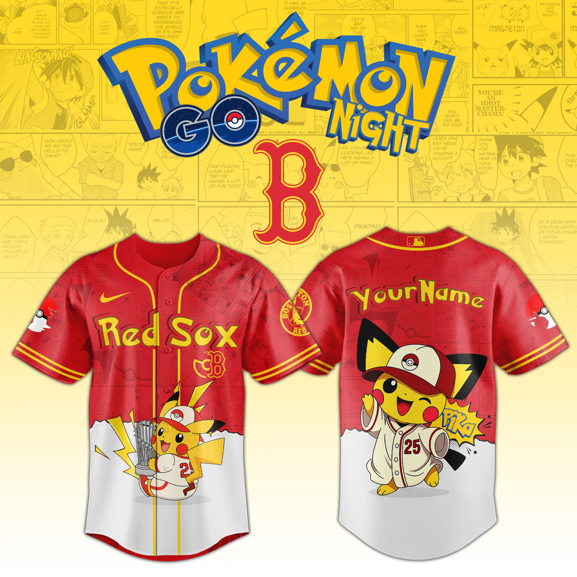 Boston Red Sox Mlb X Pokemon Go Night Personalized Baseball Jersey For Fans