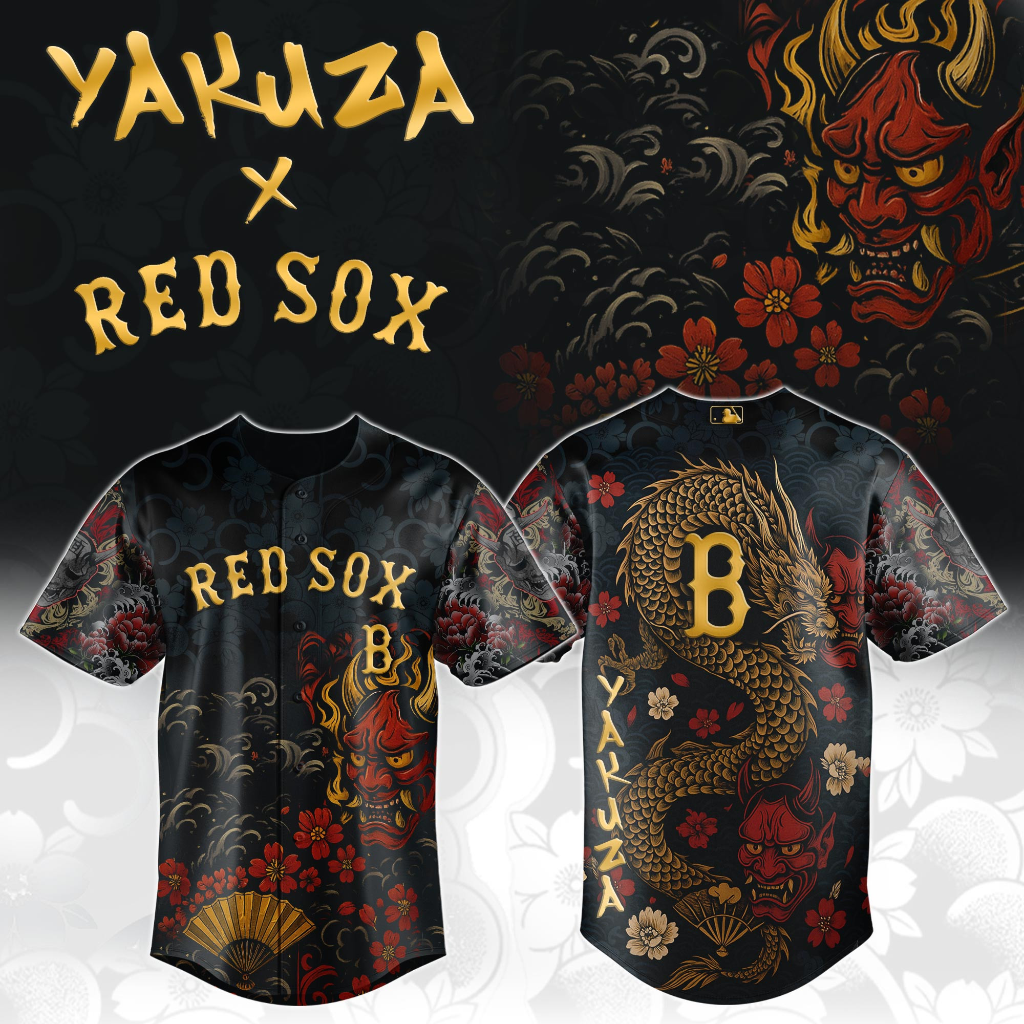 Boston Red Sox Mlb X Yakuza Dragon Oni Baseball Jersey For Fans
