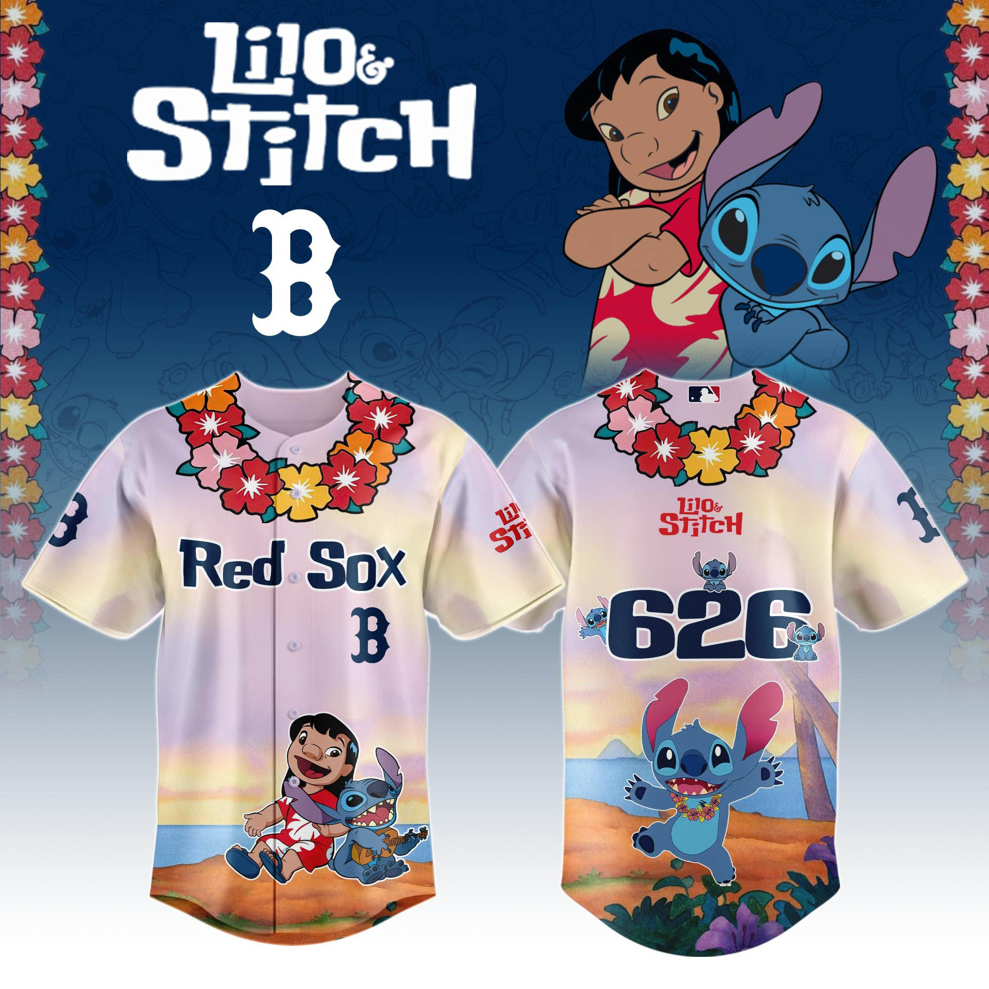 Boston Red Sox x Lilo And Stitch Special Edition Jersey 2025 Boston Red Sox Merch