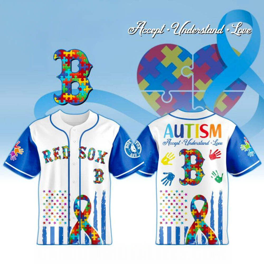 Boston Red Sox X Special Autism Awareness Month 3D Baseball Jersey Red Sox Merch Him Gifts