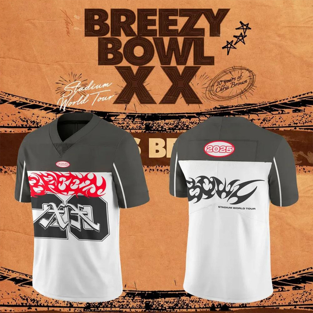 Breezy Bowl Xx Chris Brown 2025 World Tour Football Jersey Gift Ideas For Fans