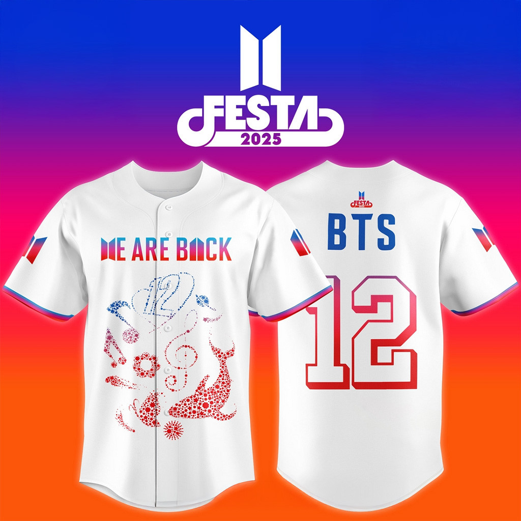 BTS Festa 2025 12th Anniversary White Baseball Jersey BTS Merch Gifts For Fans