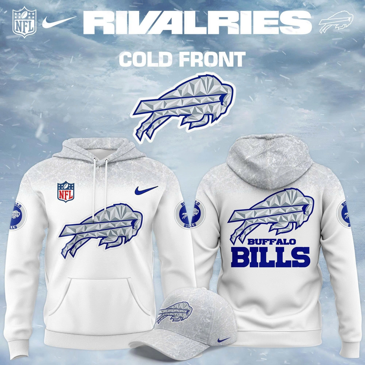 Buffalo Bills 2025 2026 Rivalries Cold Front Hoodie White Merch Gift For Football Lovers