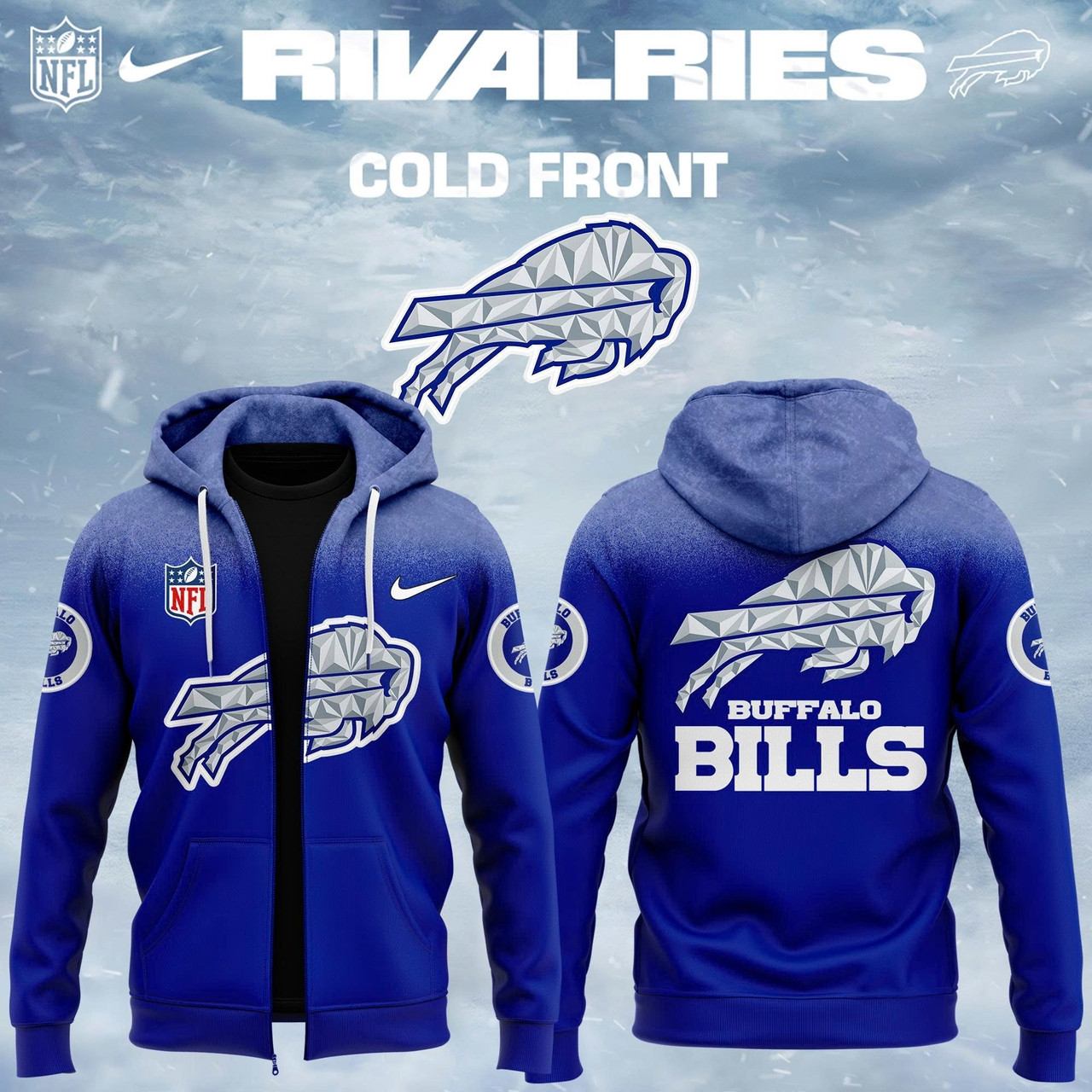 Buffalo Bills 2025 2026 Rivalries Cold Front Zip Hoodie Blue Merch Gift For Sport Lovers