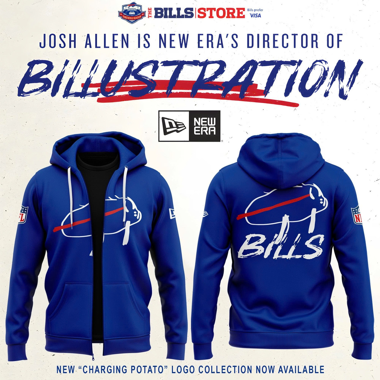 Buffalo Bills Football Logo Zip Hoodie Blue 2025 Merch Gift For Buffalo Bills Enthusiasts