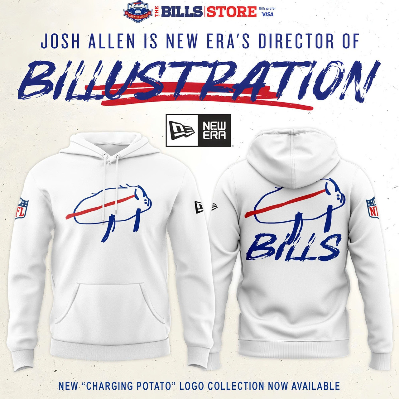 Buffalo Bills New Charging Potato Logo Hoodie White Best Football Merch