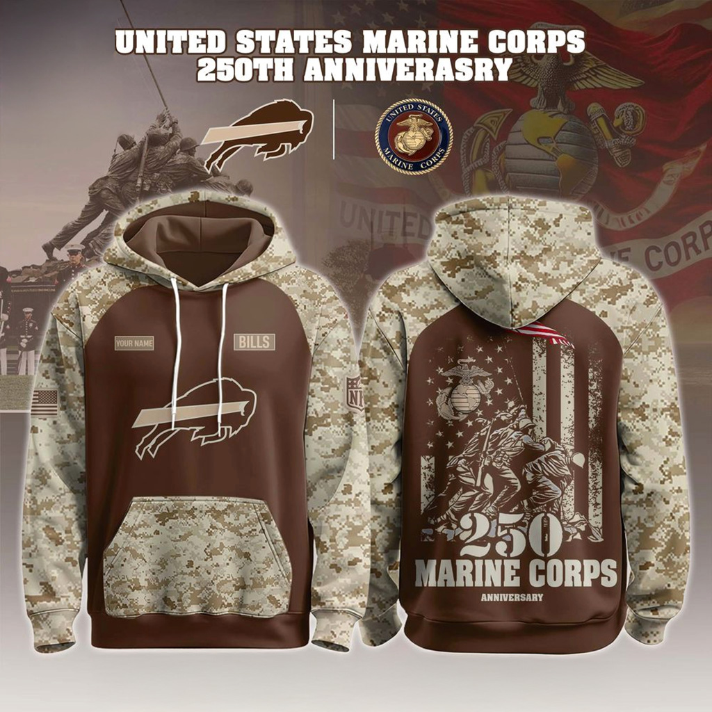 Buffalo Bills Usmc 250th Birthday Hoodie Buffalo Bills Merch Presents For Football Fans