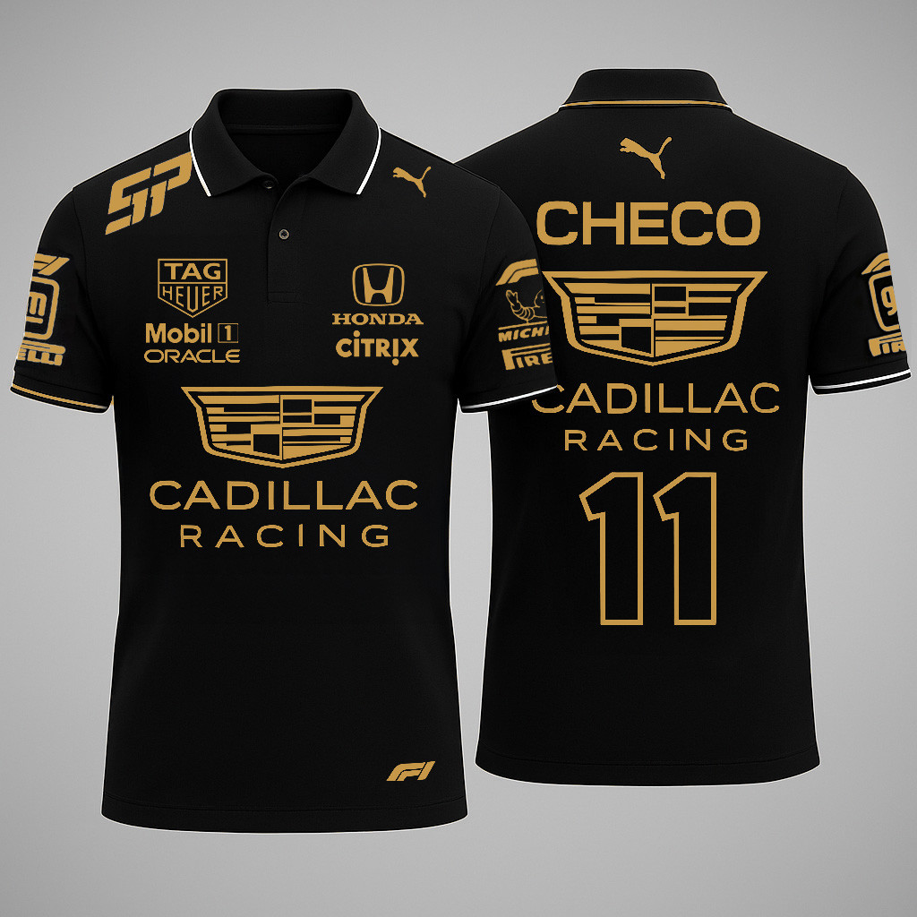 Cadillac Sergio Checo Perez Merch Gold 11 Polo Shirt Gifts For Husband Racing Fans