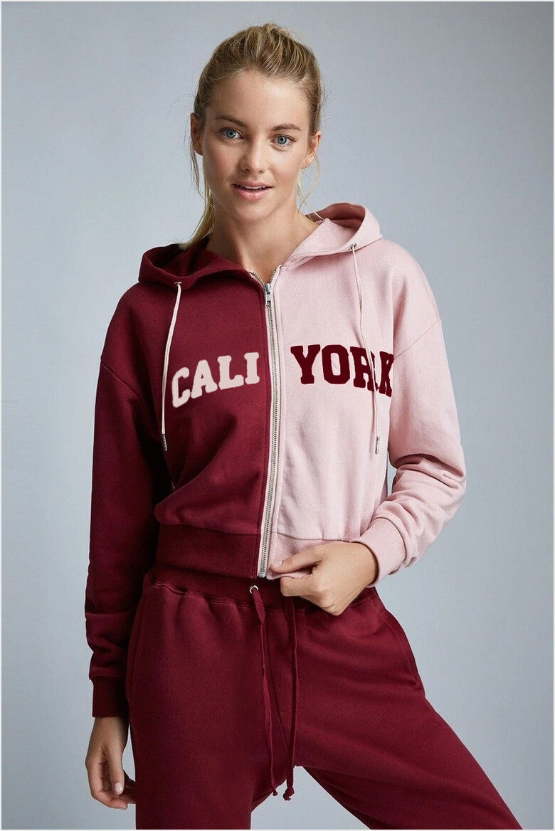 Cali York Pink And Maroon Zip Hoodie Cali York Sweatshirt Gifts For Sister Gifts For Besties