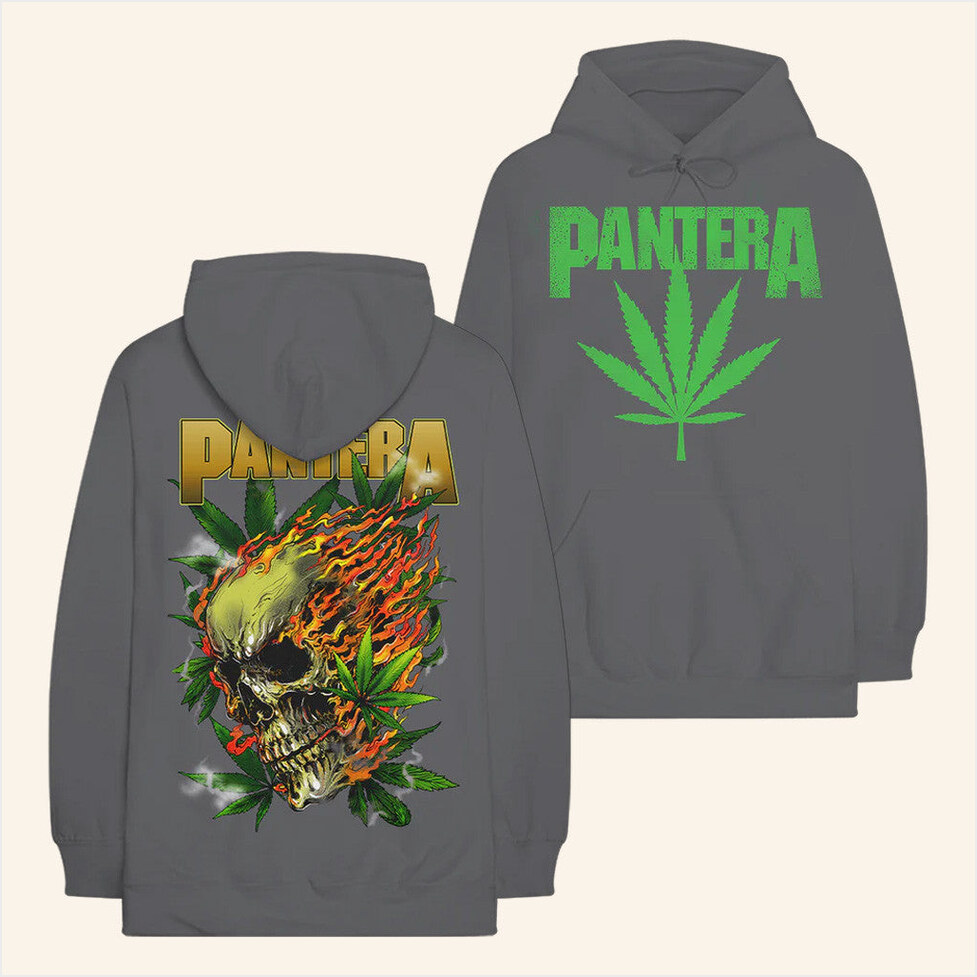 Cannabis Skull Charcoal Hoodie Pantera Merch Birthday Gifts For Husband Gifts For Best Friend