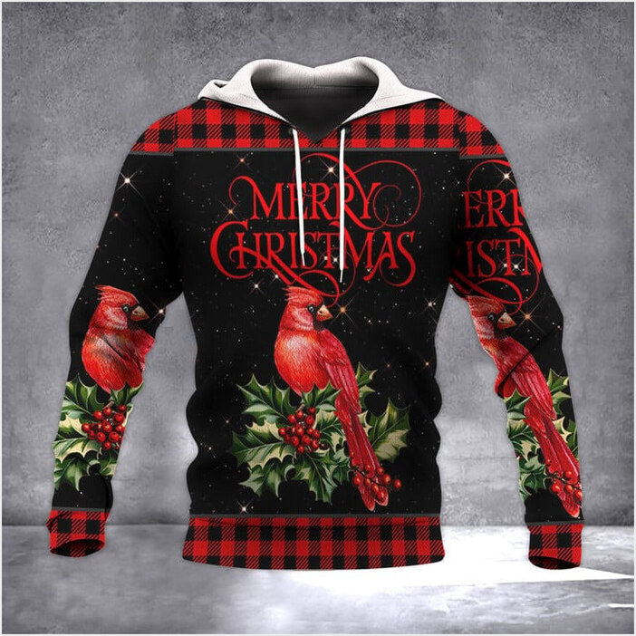 Cardinal Bird Christmas Hoodie Merry Christmas Cardinal Hoodie Birthday Gifts For Xmas 2024