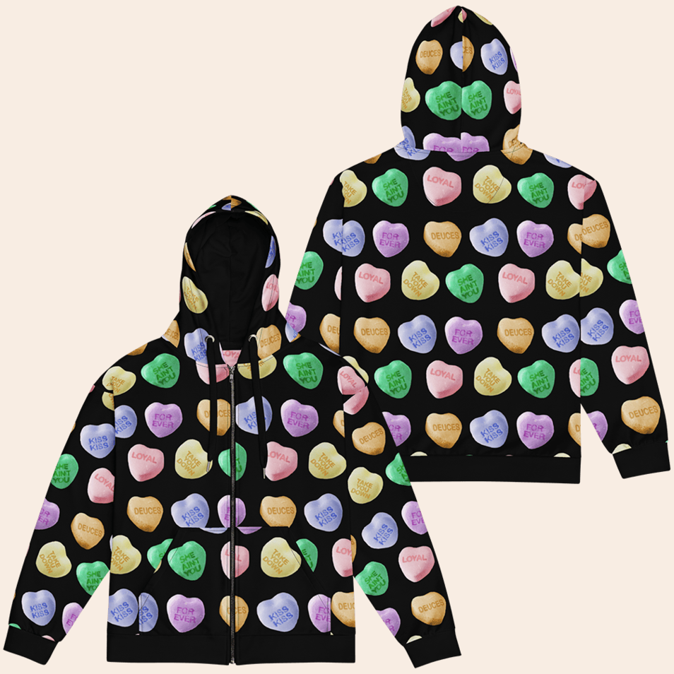 CB Candy Hearts Zip Hoodie Chris Brown Merch Father's Day Presents For Husband