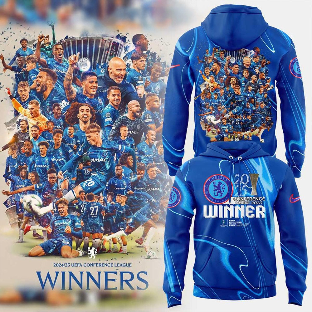 Chelsea FC 2025 Europe UEFA Conference League Champions Blue Hoodie Fathers Day Presents