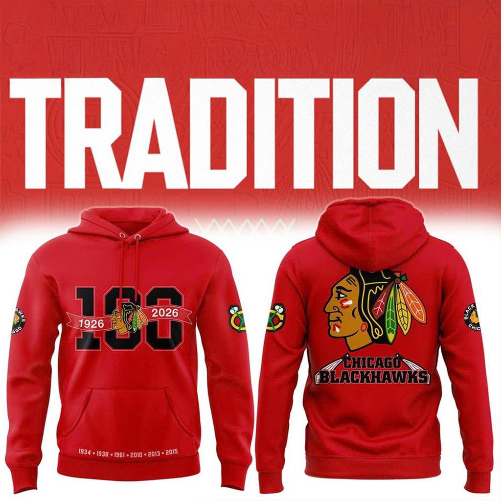 Chicago Blackhawks 100th Anniversary Hoodie Chicago Blackhawks Merch Ice Hockey Fan Gifts