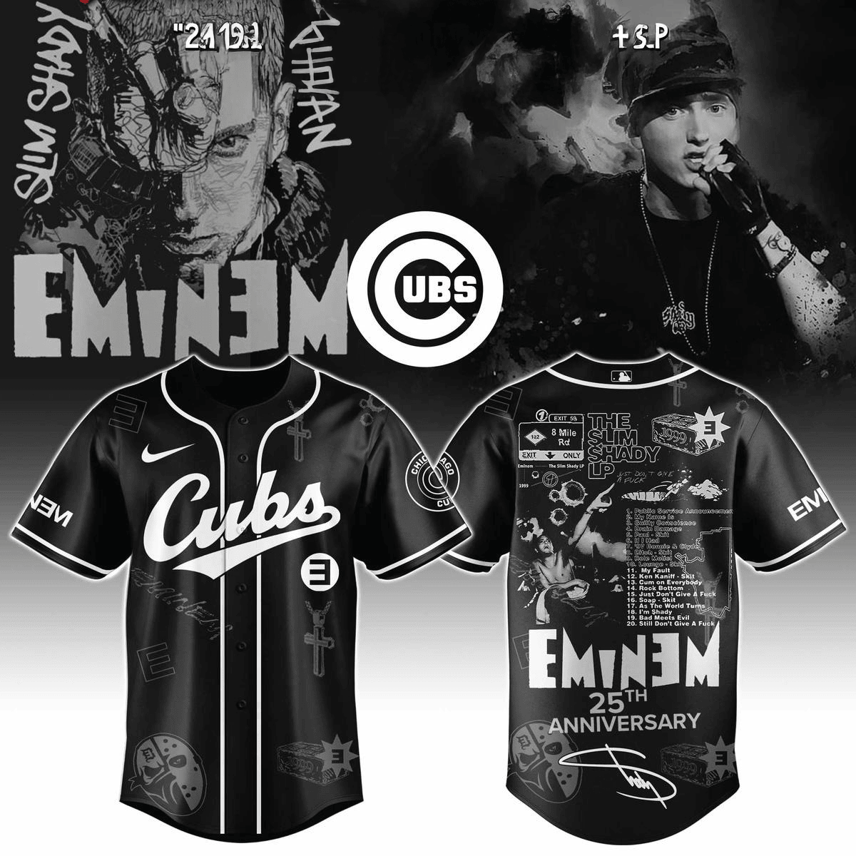 Chicago Cubs X Eminem 25th Anniversary Of The Slim Shady LP 2025 Jersey Chicago Cubs Merch