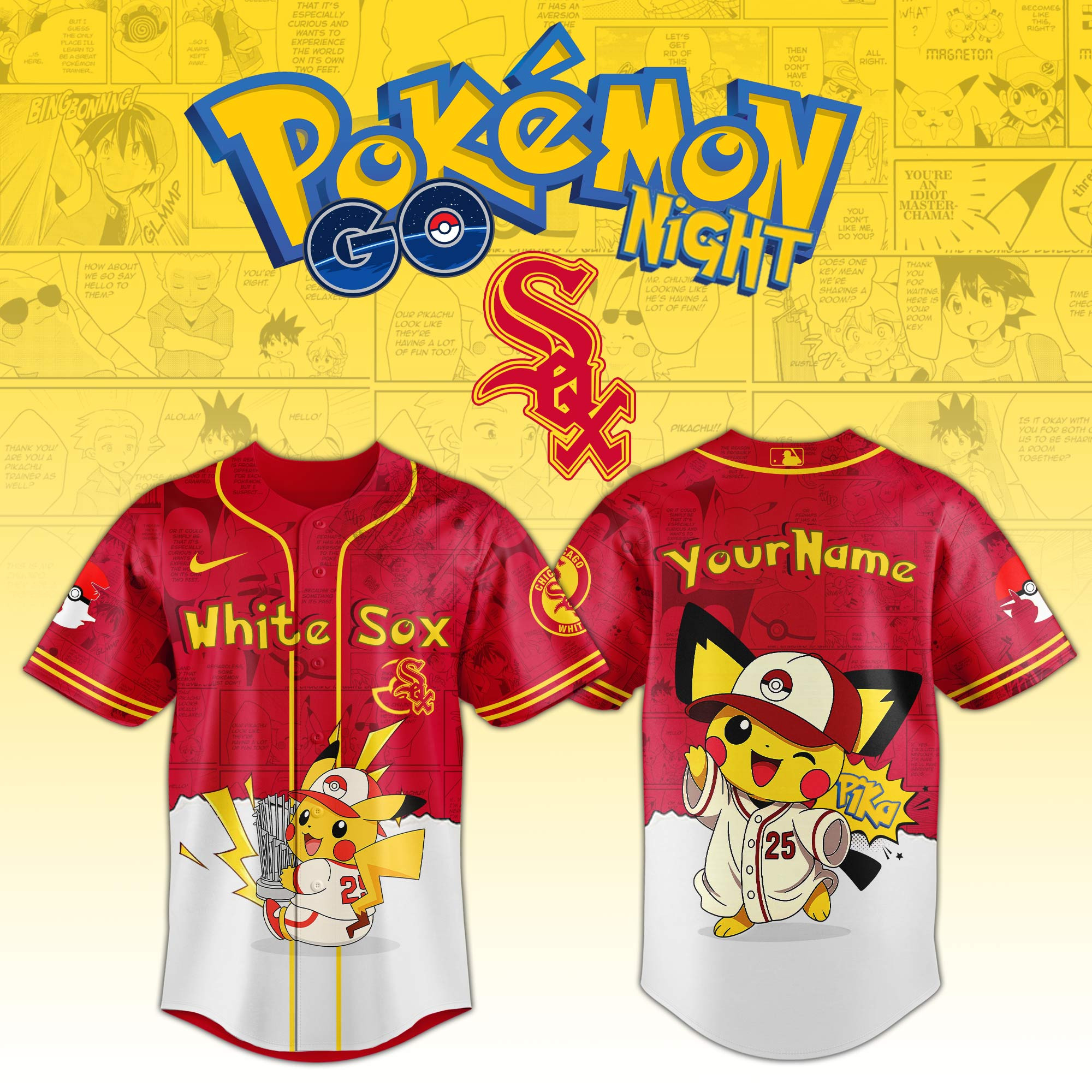Chicago White Sox Mlb X Pokemon Go Night Personalized Baseball Jersey For Fans