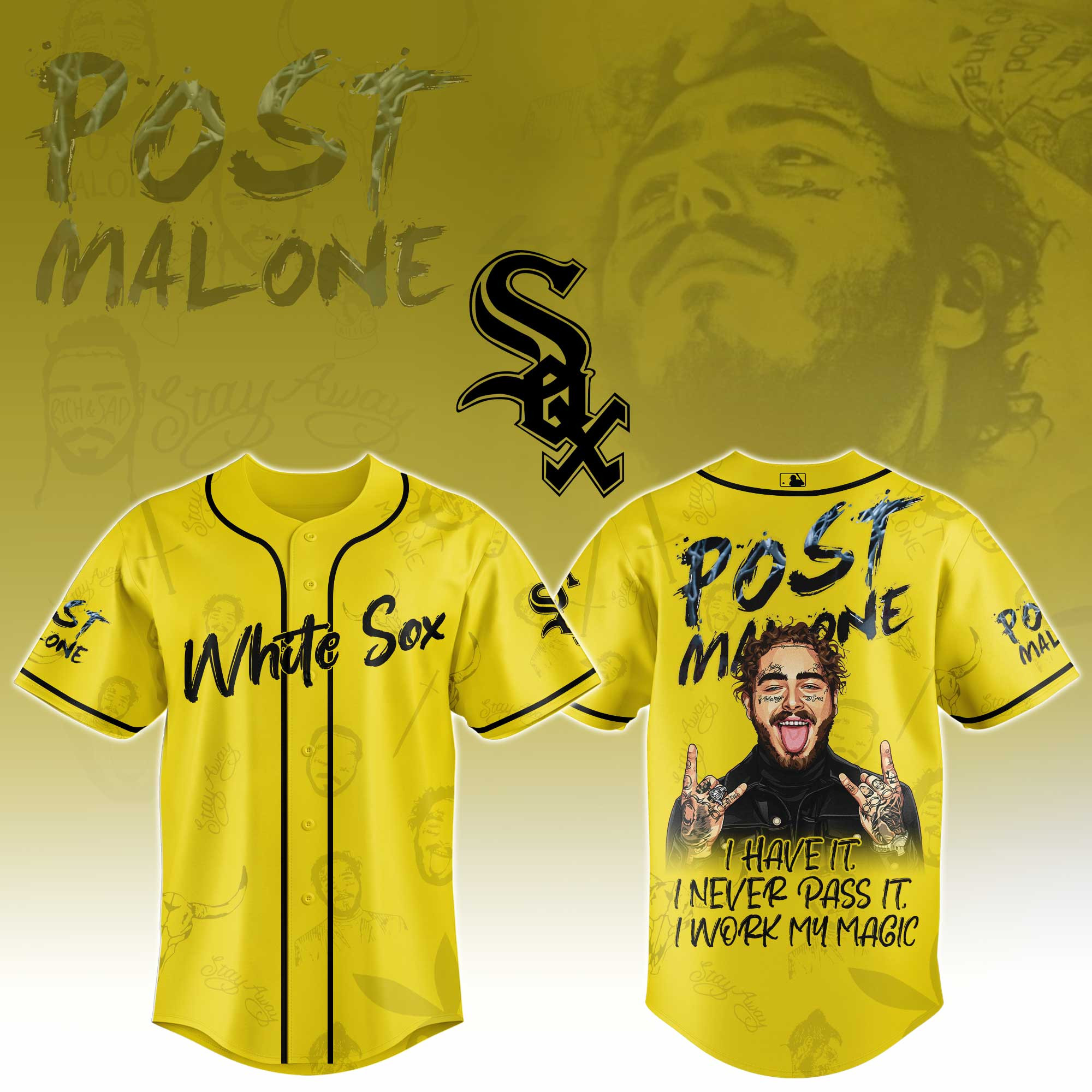 Chicago White Sox Mlb X Post Malone Tour Baseball Jersey For Fans