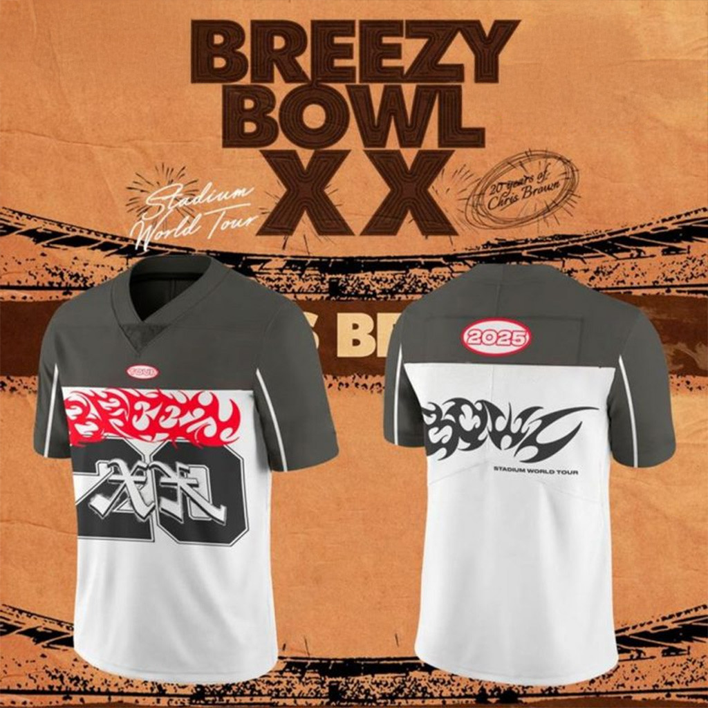 Chris Brown Breezy Bowl XX 2025 Stadium World Tour Football Jersey Fans Gift Ideas